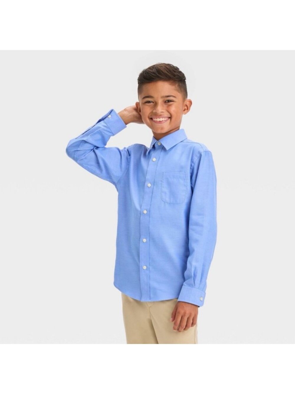 Boys' Long Sleeve Herringbone Button-Down Dress Shirt - Cat &Jack™ Blue XL